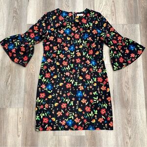Calvin Klein Black Floral Bell Sleeve Sheath Dress